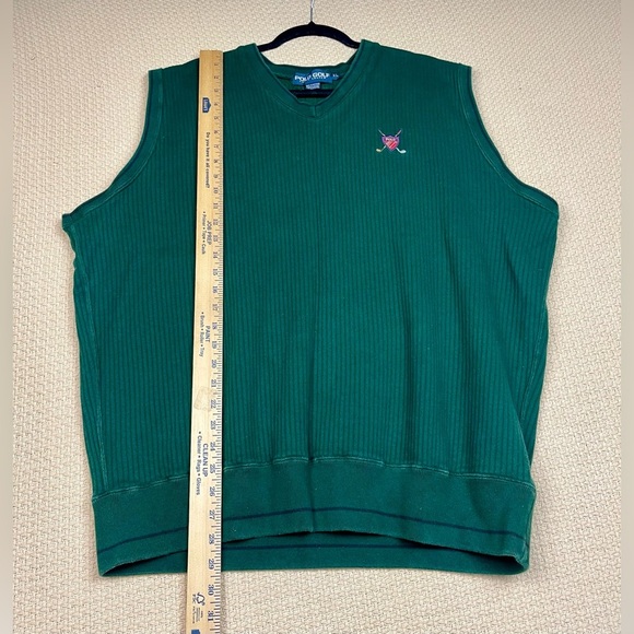 Ralph Lauren Polo Sweater Men medium Green Golf Vest wool Preppy Vintage - Picture 5 of 9